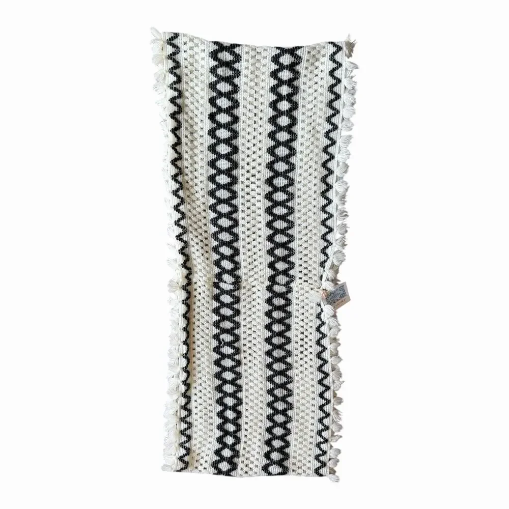 Handmade Black White Gray Crochet Infinity Scarf Zigzag Wave Pattern Fringe Cowl